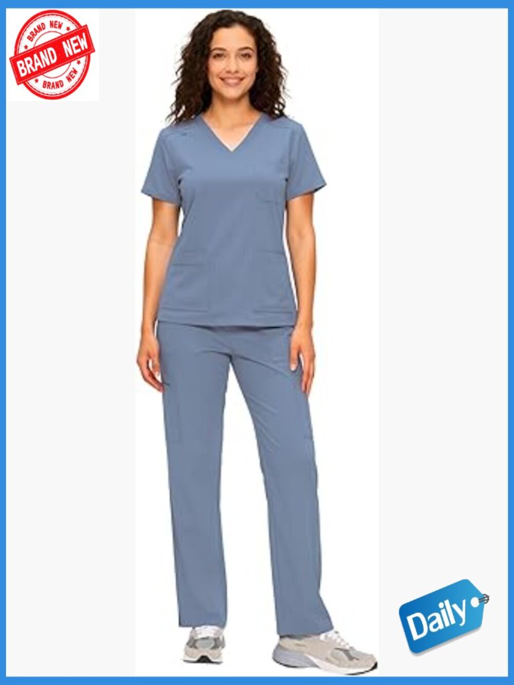 V-Neck Scrub Top & Cargo Pants Set 12 Pockets Stretch